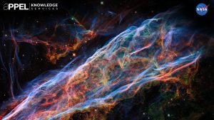 The Hubble Space Telescope has transformed scientific understanding of the universe—from its age, to the rate of its expansion, to the role of black holes within its galaxies. Hubble continues to produce stunning images, such as this one of the Veil Nebula, the visible remnants of a supernova formed by the death of a star 20 times larger than the Sun more than 10,000 years ago. Credit: NASA